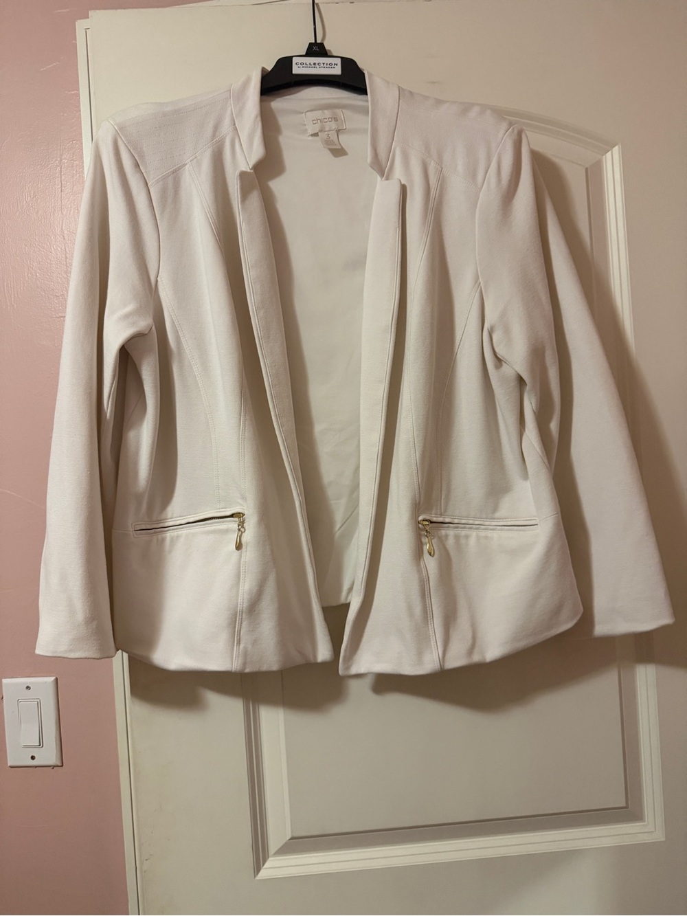 Chico's Cream Open-Front Blazer with Zip Pockets